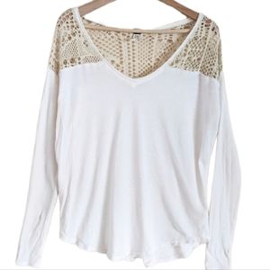 VTG FREE PEOPLE Fishnet Cream Long Sleeve Top